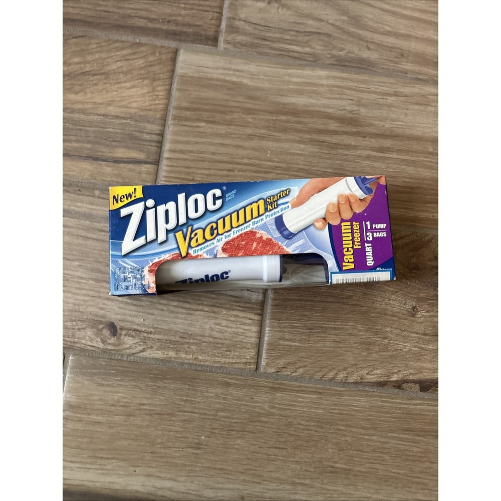 Ziploc Vacuum Starter Kit Hand Pump With 3 Freezer Quart Bags NEW